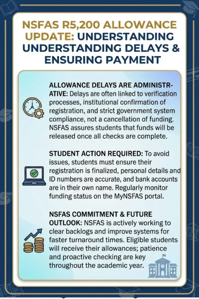 NSFAS R5,200 Allowance Update Distribution of Payment may be Delayed, Students Should Fully Adhere to the Schedule