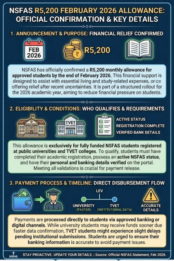 NSFAS Monthly Allowance 2026 Dates Confirmed R5,200 in February 