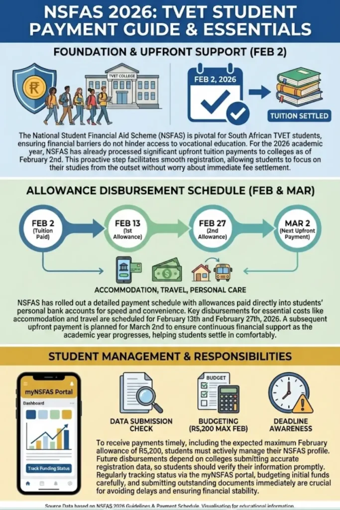 NSFAS Payment Dates for TVET Colleges 2026 & NSFAS Pays R4.2bn to Universities and Colleges
